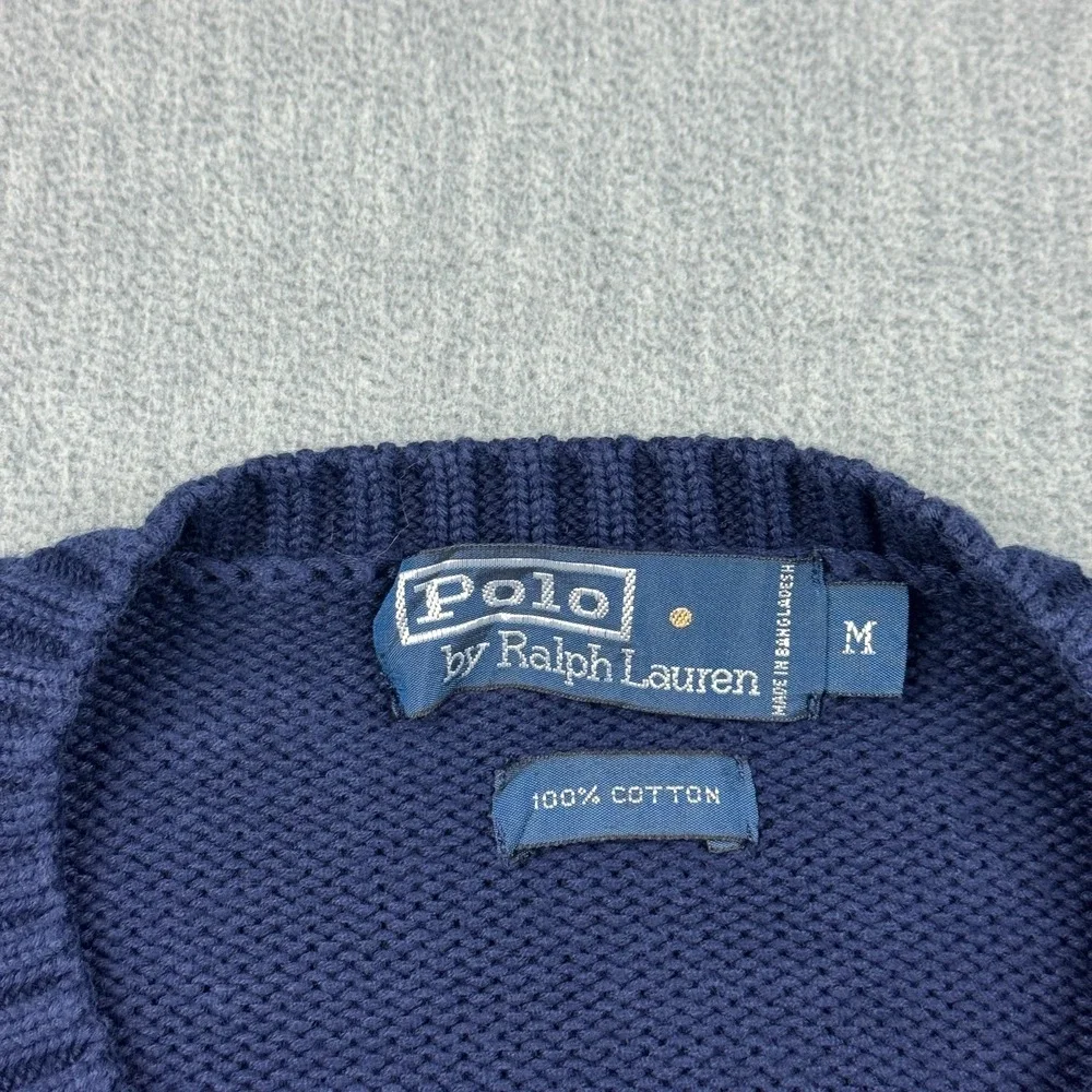 Vintage Polo Ralph Lauren Sweater Mens Medium Blue V Neck‎ Pullover Cotton Knit